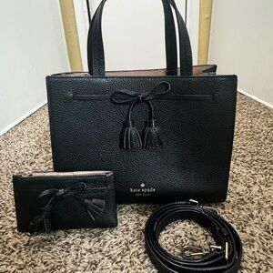 Kate Spade Black Tote with Tassel Accents and Matching Wallet